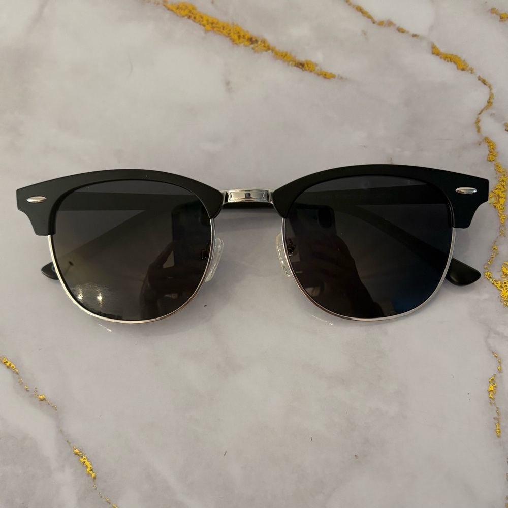 Black and Silver Horn Rimmed Sunglasses NWOT